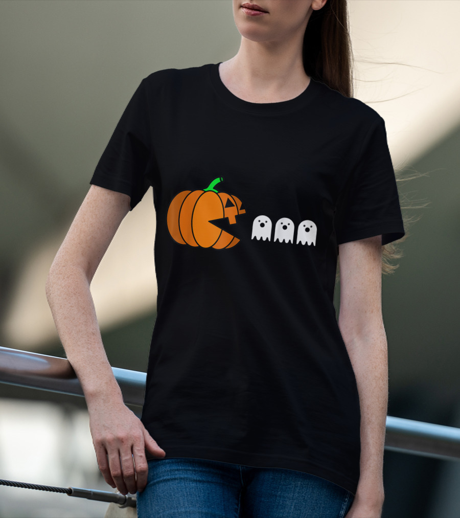 Halloween Pumpkin Pac-Man Style Ghosts T-Shirt