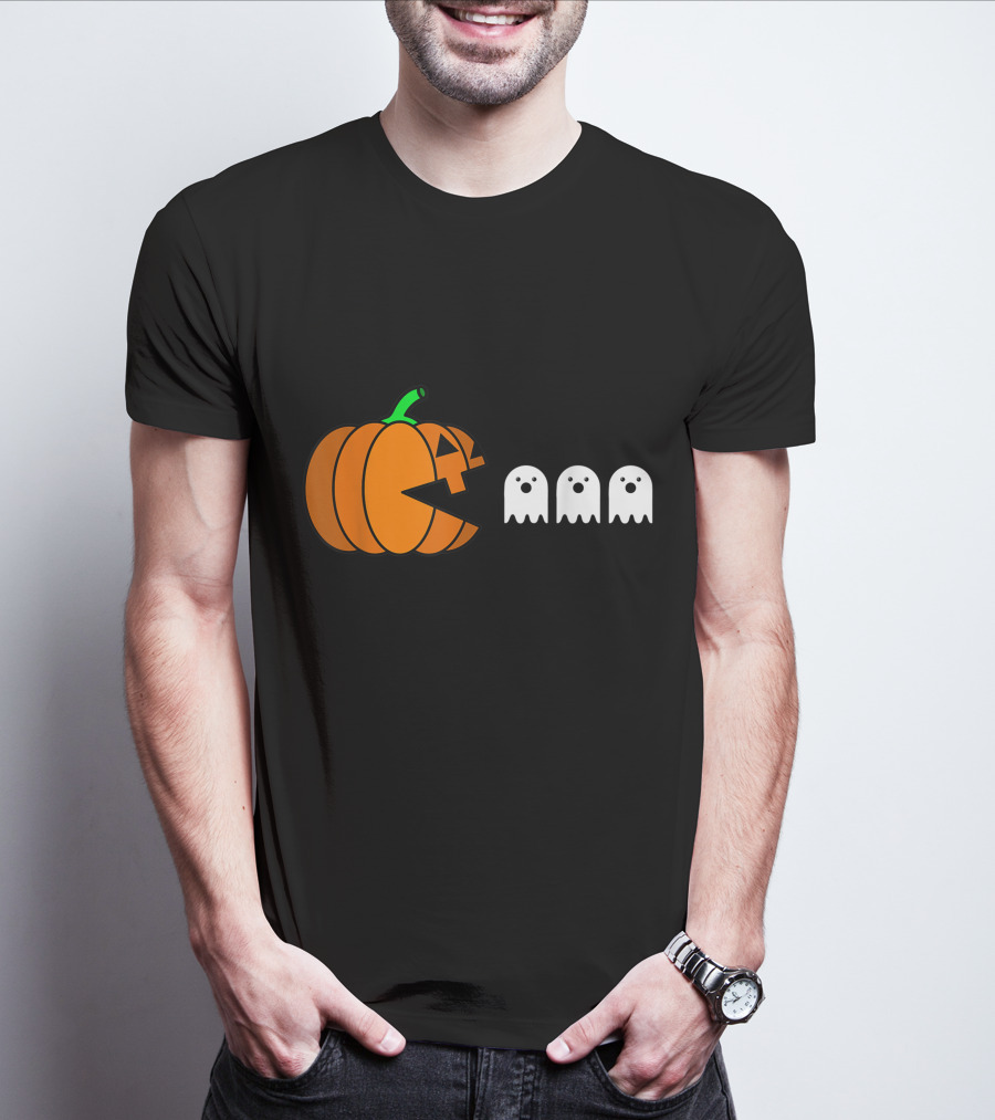 Halloween Pumpkin Pac-Man Style Ghosts T-Shirt