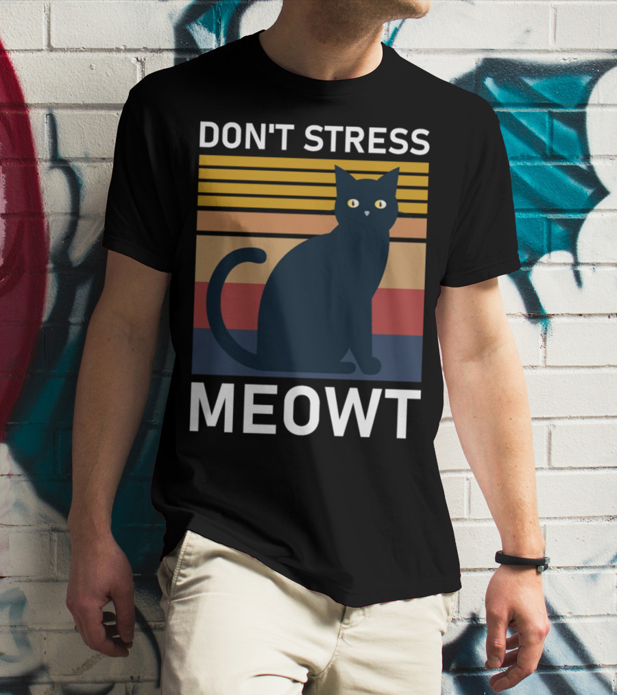 Don't Stress Meowt Retro Striped Cat T-Shirt