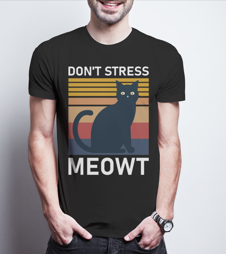 Don't Stress Meowt Retro Striped Cat T-Shirt