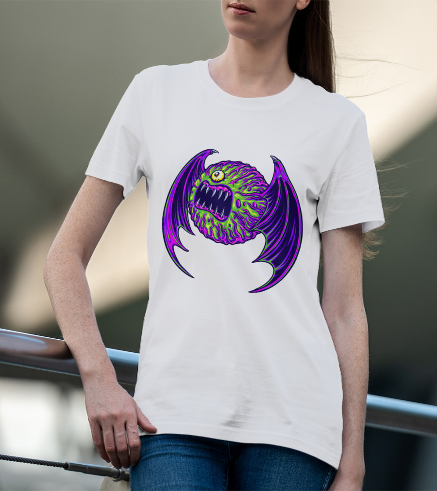 Scary Bat Zombie Monster With Glowing Green And Purple Wings T-Shirt
