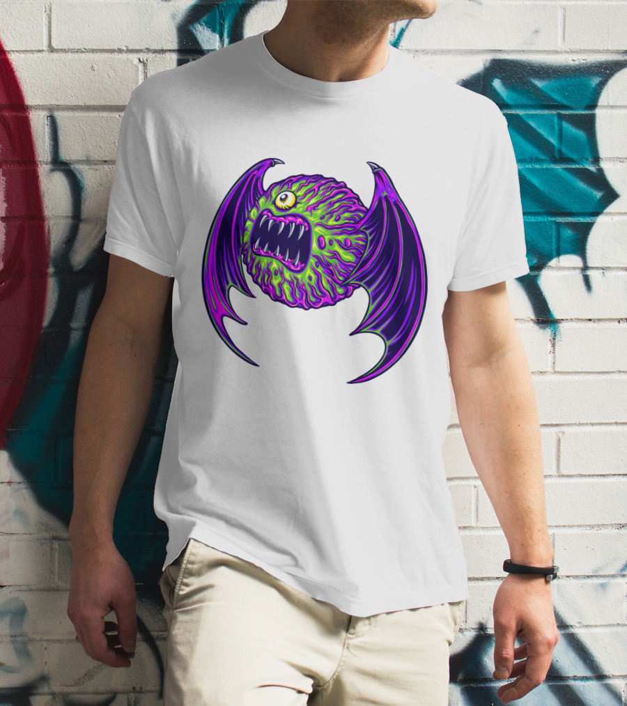 Scary Bat Zombie Monster With Glowing Green And Purple Wings T-Shirt