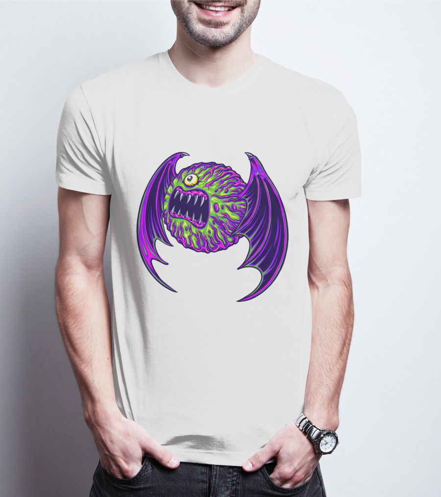 Scary Bat Zombie Monster With Glowing Green And Purple Wings T-Shirt