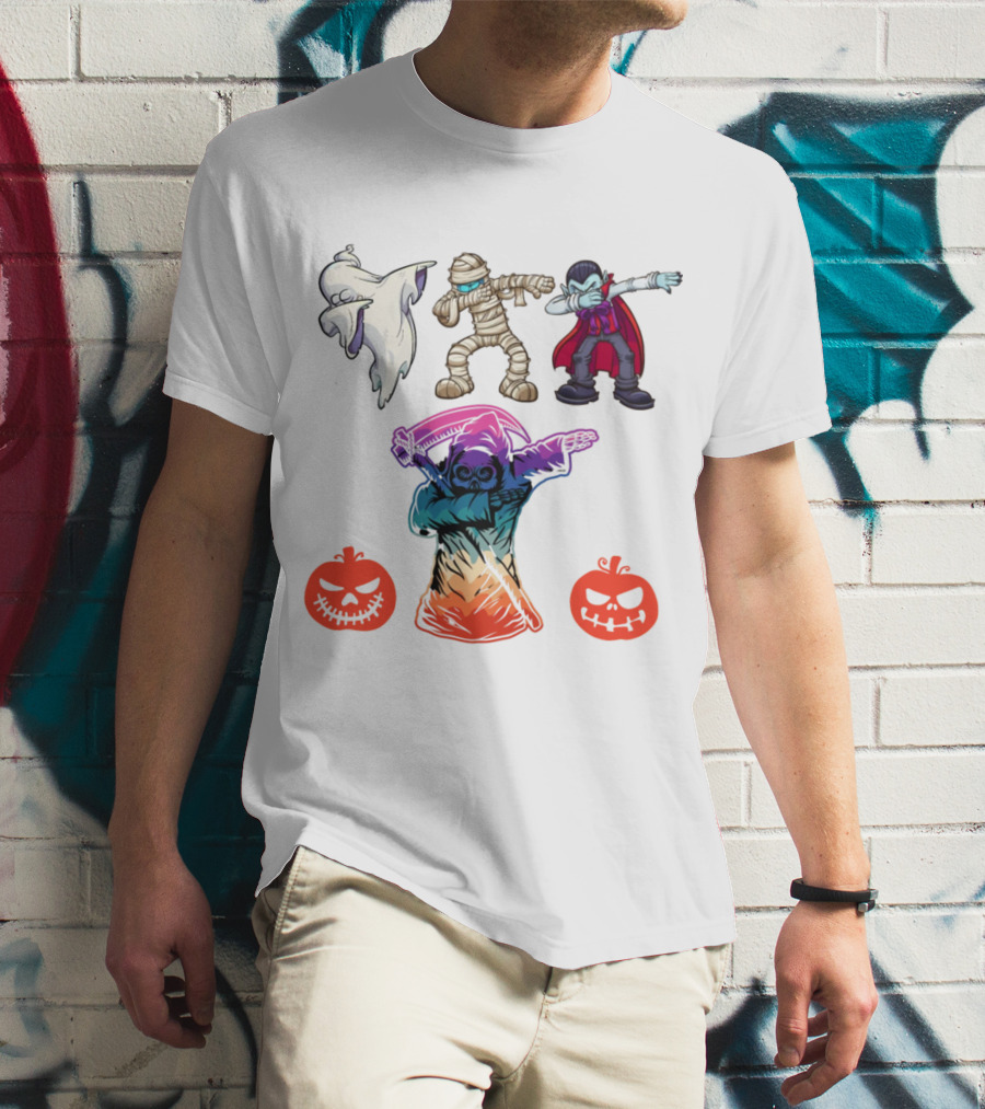 Halloween Dabbing Trick Or Treat Ghost Mummy Vampire Grim Reaper Pumpkins T-Shirt