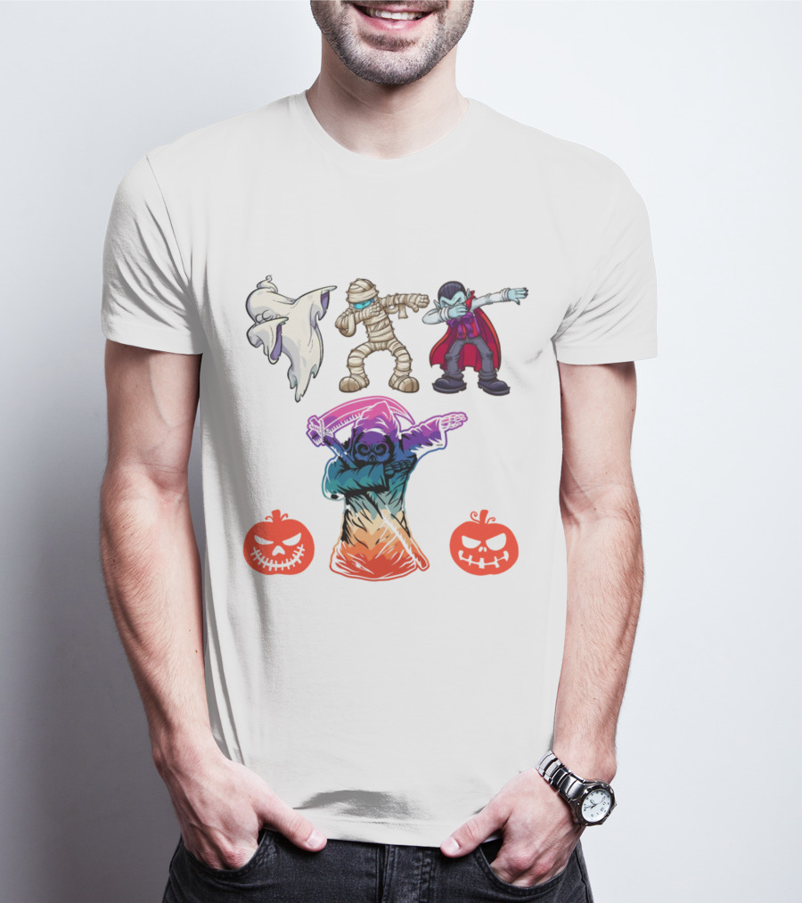 Halloween Dabbing Trick Or Treat Ghost Mummy Vampire Grim Reaper Pumpkins T-Shirt