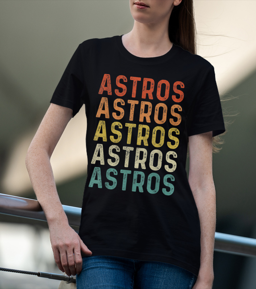 Astros Retro Multicolor Vintage Style Repeated Text T-Shirt