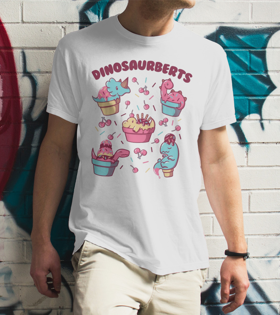 Dinosaurberts Kawaii Ice Cream And Cherries Delight T-Shirt
