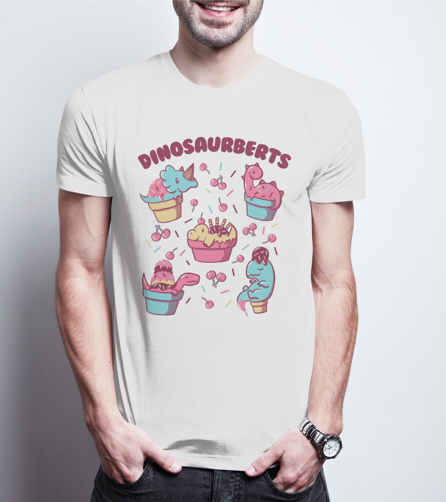 Dinosaurberts Kawaii Ice Cream And Cherries Delight T-Shirt
