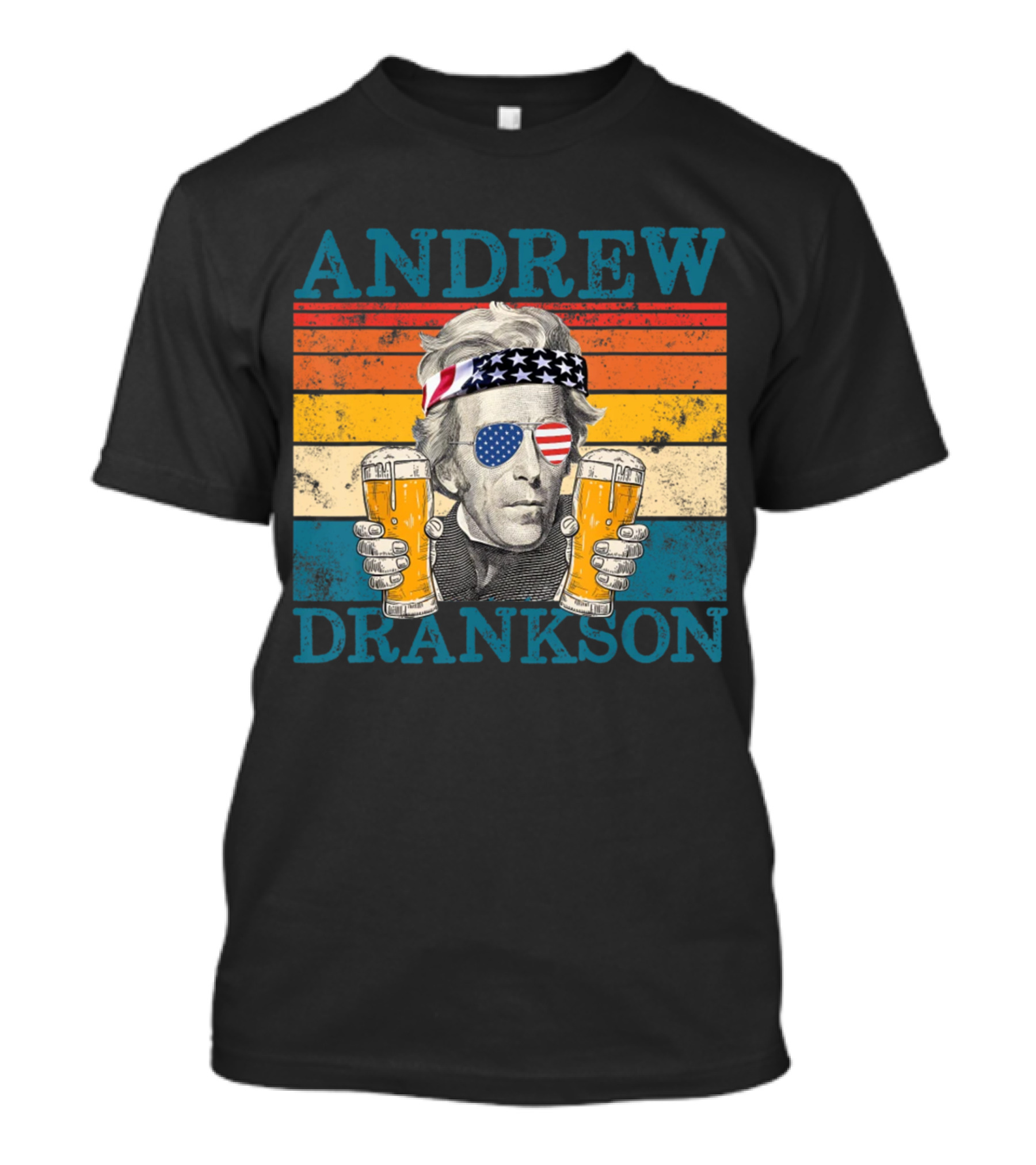 ANDREW DRANKSON Vintage American Flag Beer T-Shirt