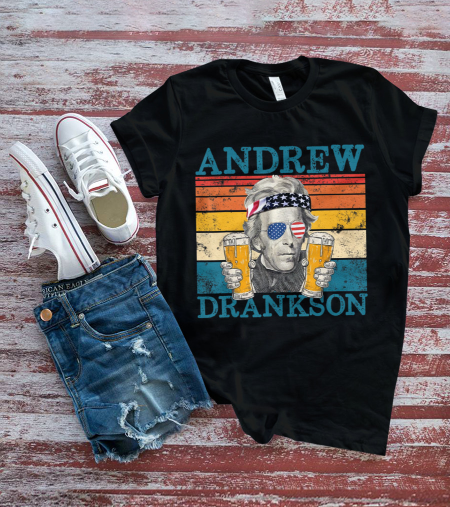 ANDREW DRANKSON Vintage American Flag Beer T-Shirt