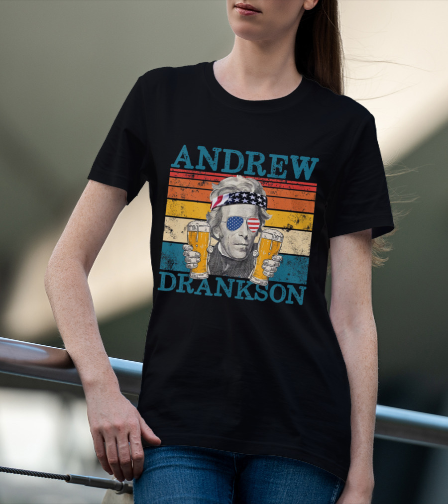 ANDREW DRANKSON Vintage American Flag Beer T-Shirt