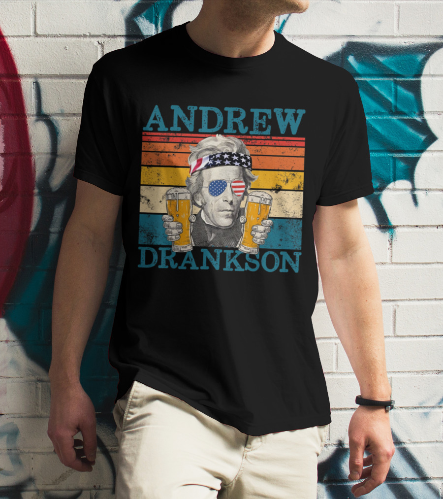 ANDREW DRANKSON Vintage American Flag Beer T-Shirt