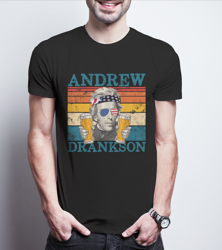 ANDREW DRANKSON Vintage American Flag Beer T-Shirt
