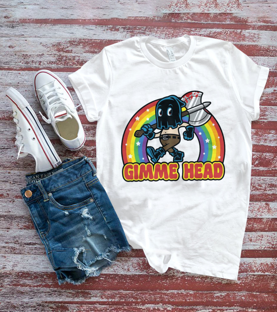 Gimme Head Colorful Hooded Figure With Bloody Axe And Rainbow T-Shirt