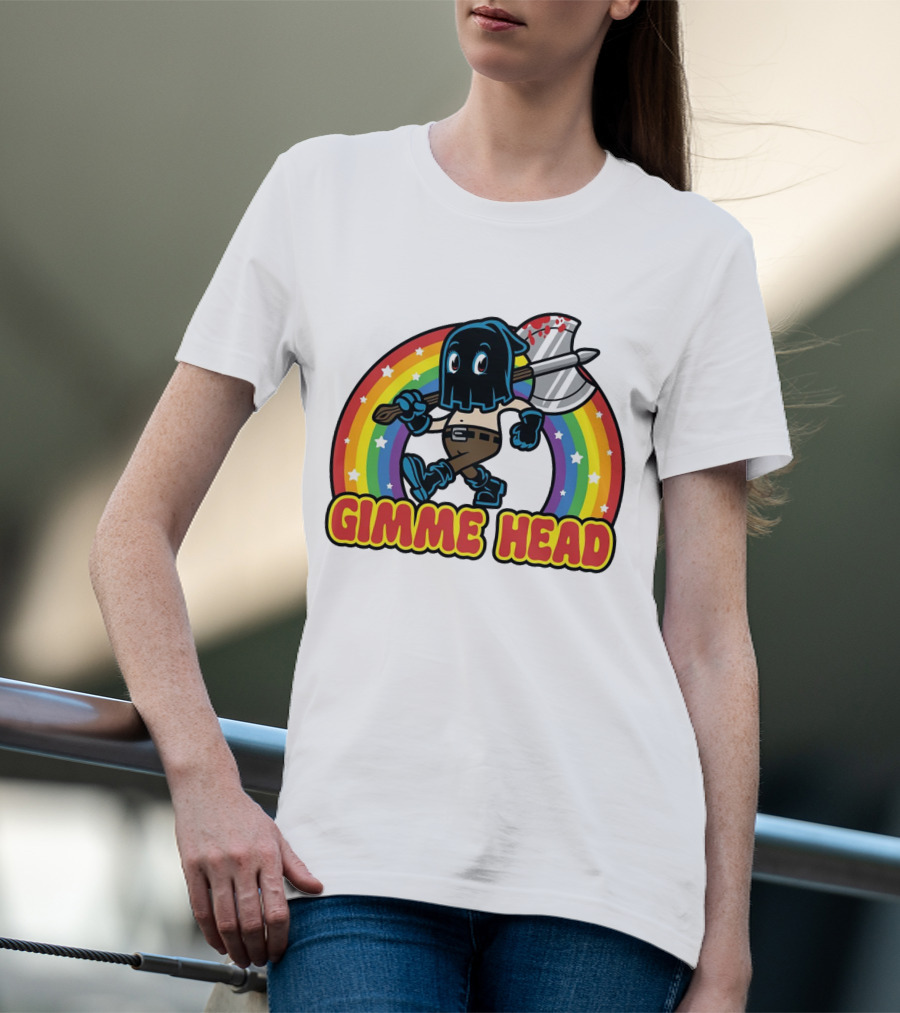 Gimme Head Colorful Hooded Figure With Bloody Axe And Rainbow T-Shirt
