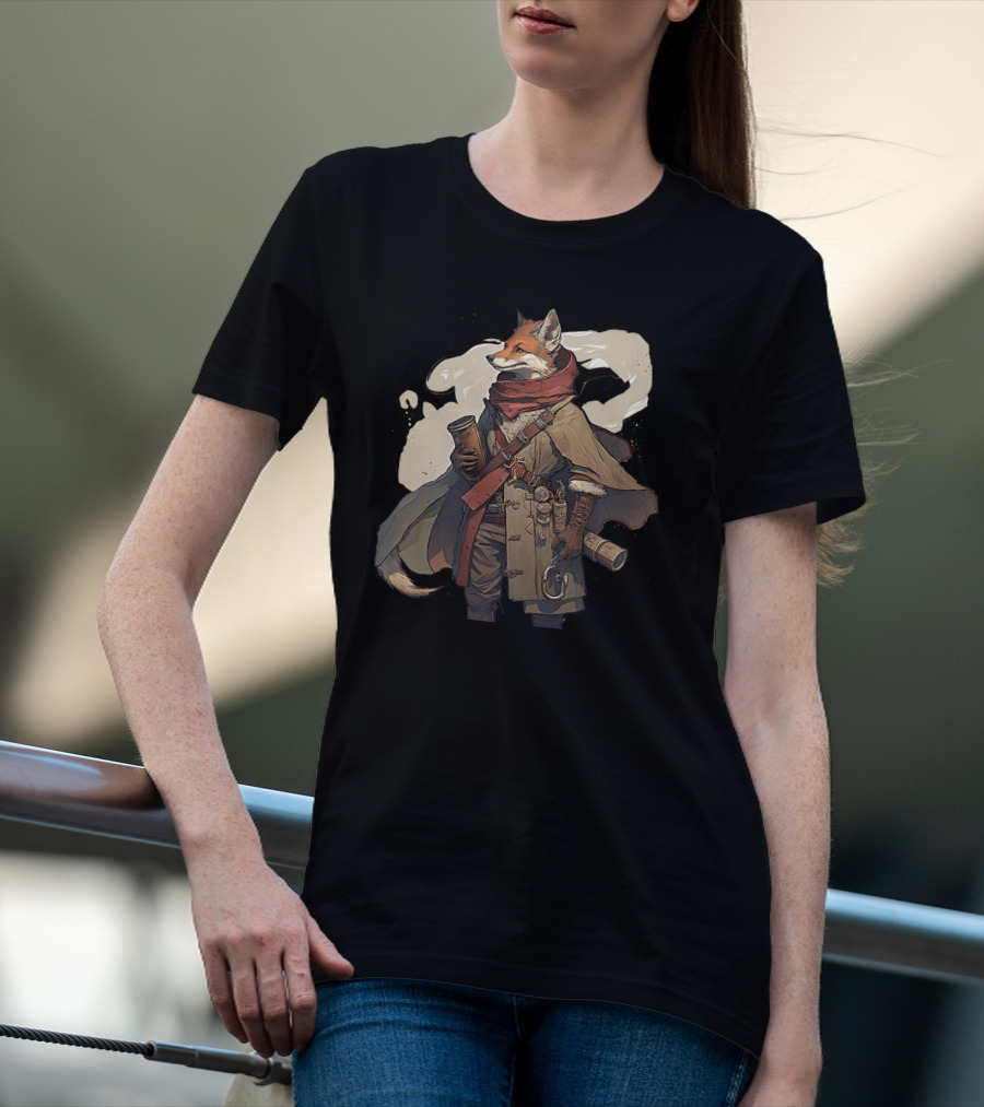 Fox Adventurer With Scrolls And Scarf T-Shirt