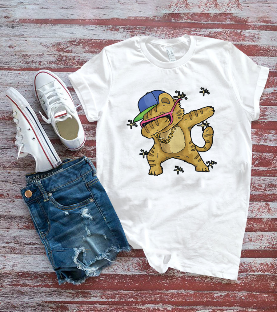 Rise Your Hand With Cat In Cap And Glasses Dabbing T-Shirt