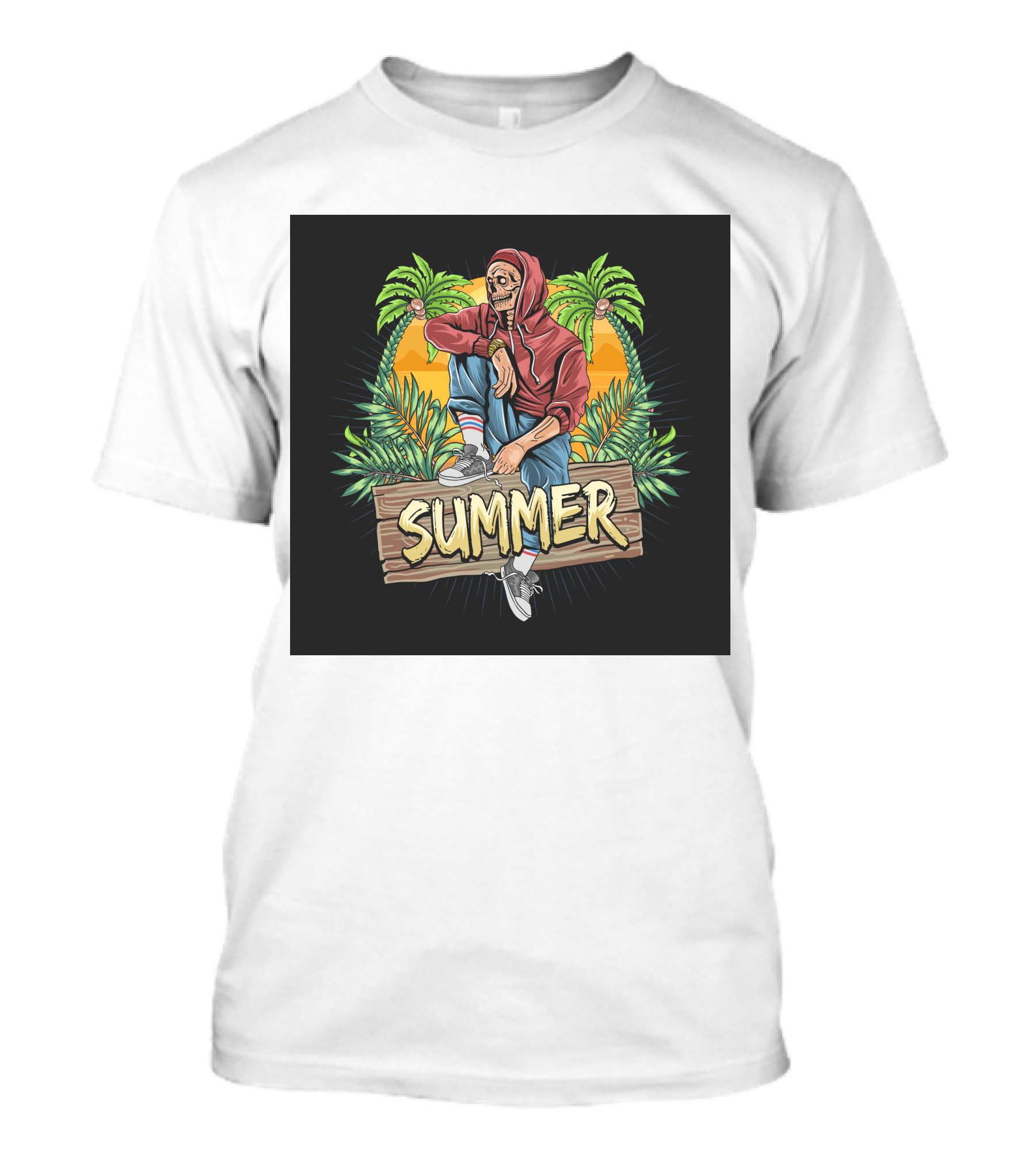 Skull Zombie Summer Tropical Vibes With Palm Trees And Sunset T-Shirt
