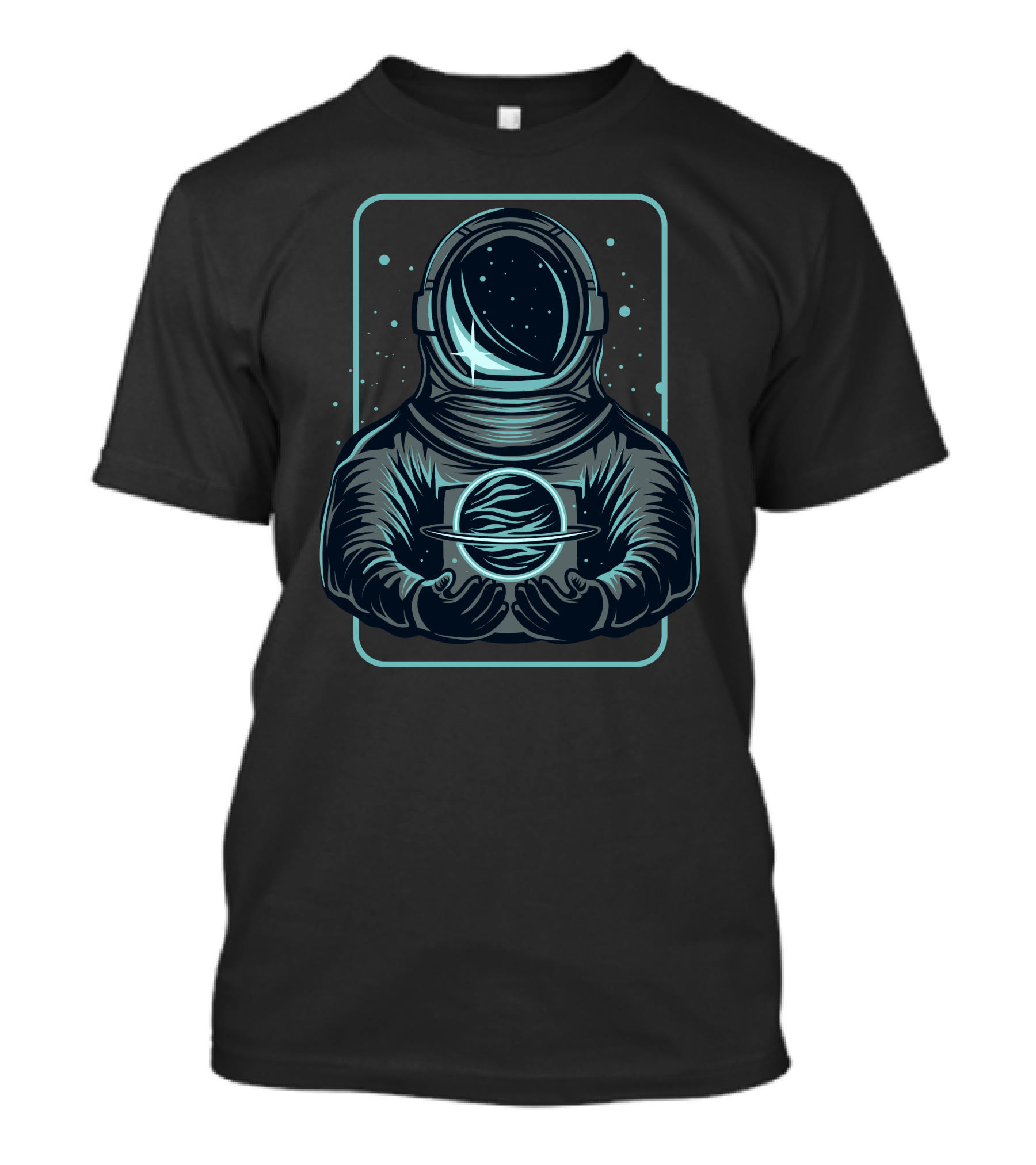 Astronaut Holding A Saturn-Like Planet In Space-Themed T-Shirt