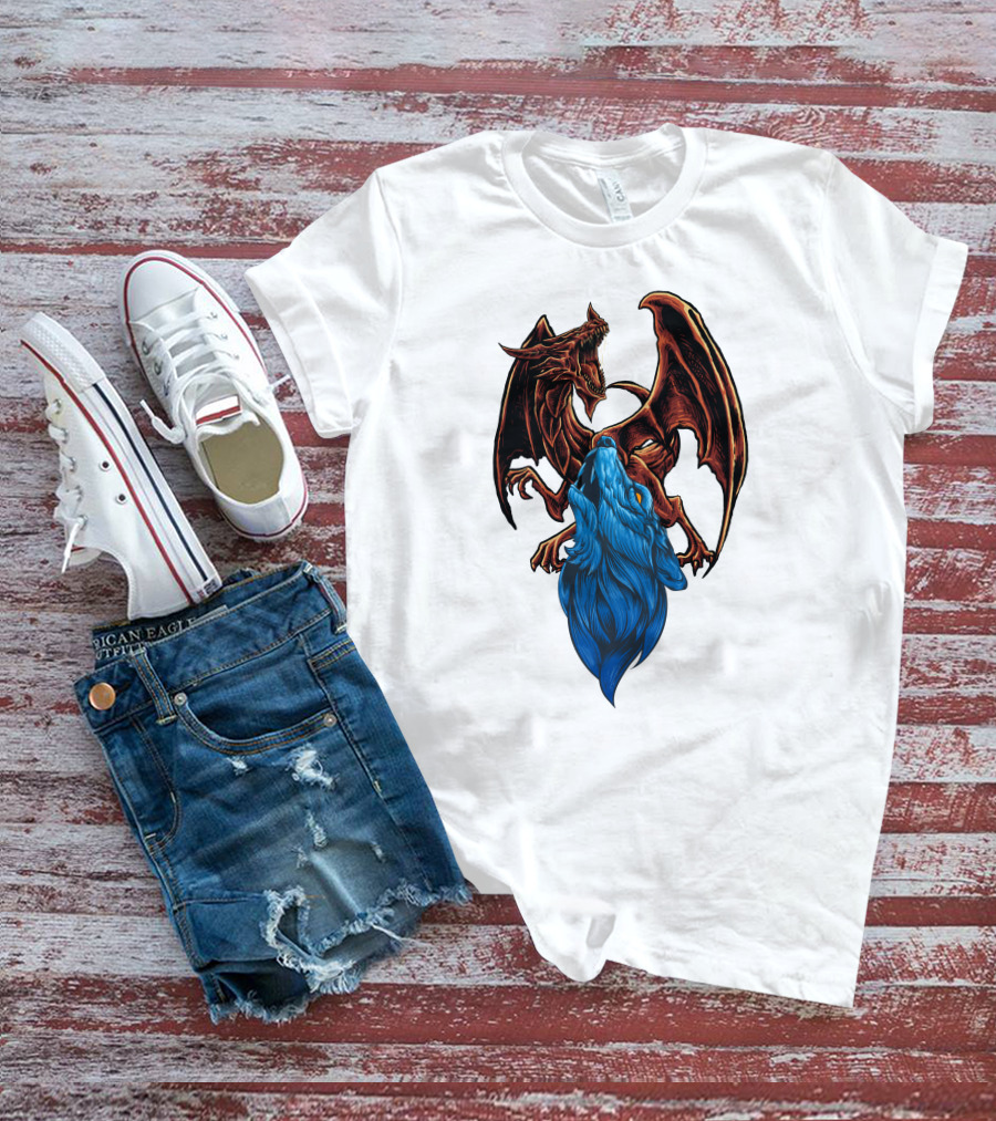 DRAGON Red And Blue Mythical Creature T-Shirt