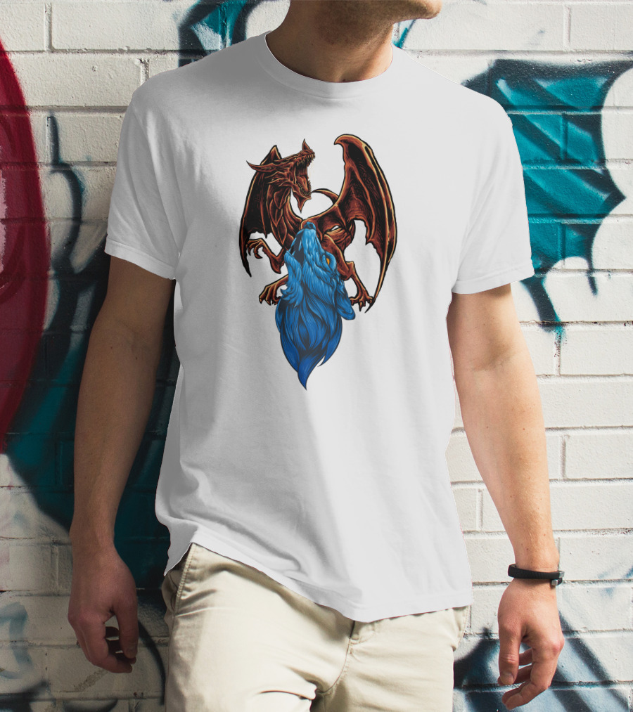 DRAGON Red And Blue Mythical Creature T-Shirt