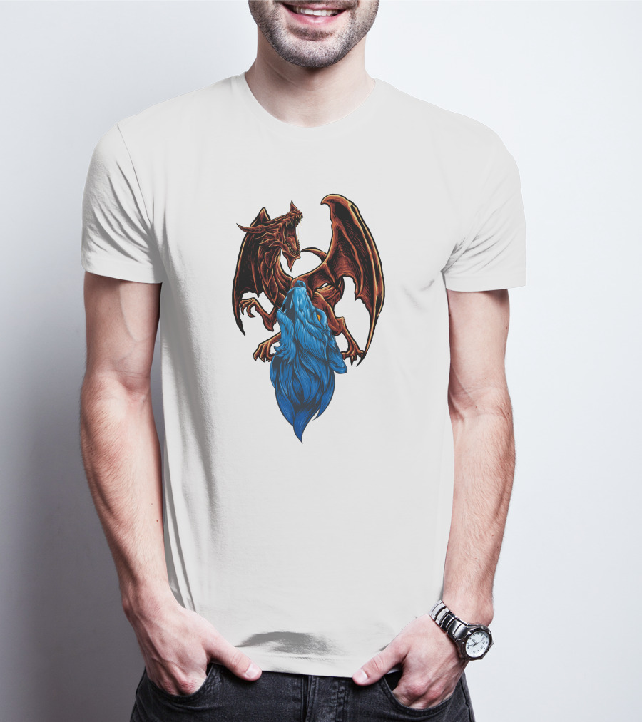 DRAGON Red And Blue Mythical Creature T-Shirt