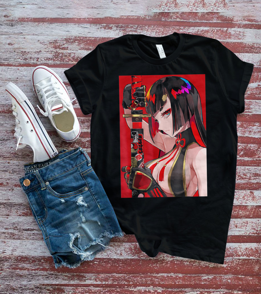 Anime Girl Japanese Aesthetic Katana Warrior Otaku T-Shirt
