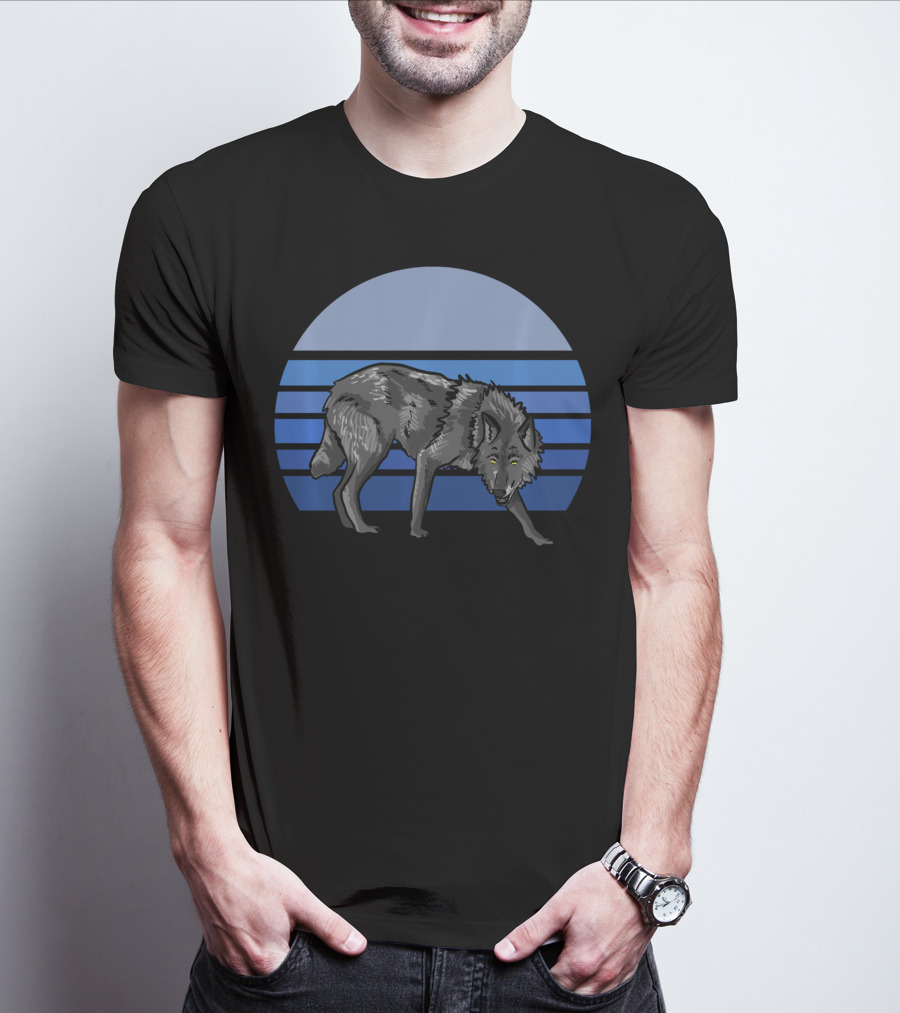 Blue Wolf Moon Striped Wolves Lover T-Shirt