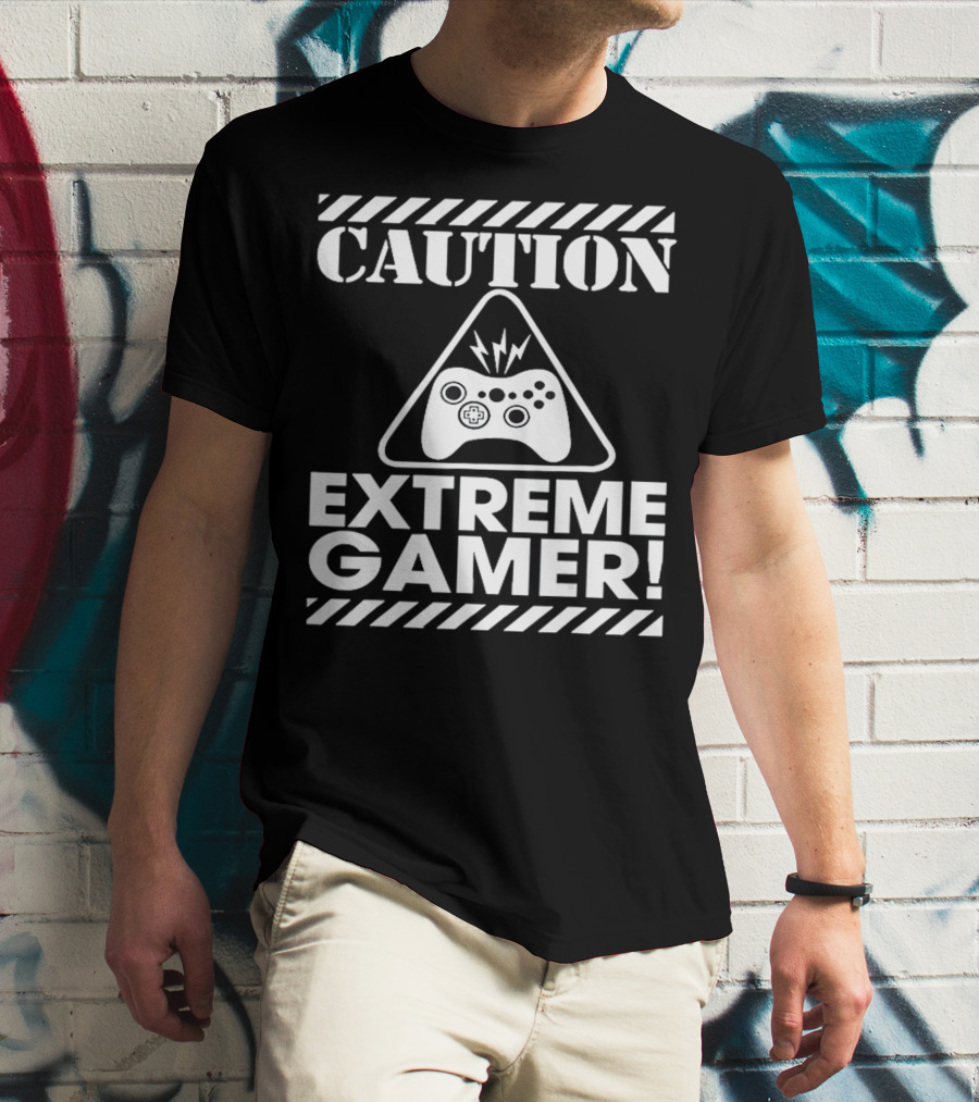 Caution Extreme Gamer Controller Warning T-Shirt