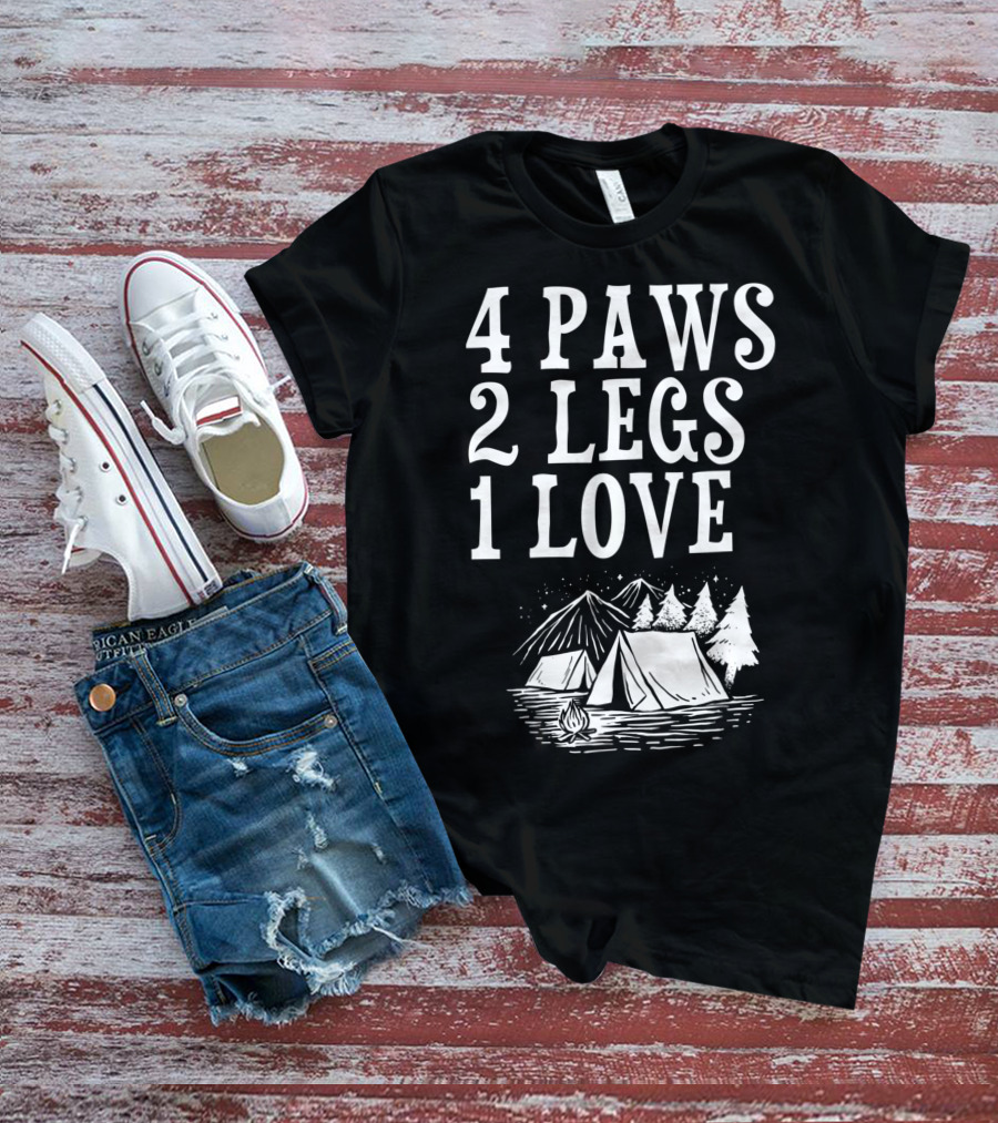 4 Paws 2 Legs 1 Love Dog Camping Lover Adventure Tent Campfire T-Shirt
