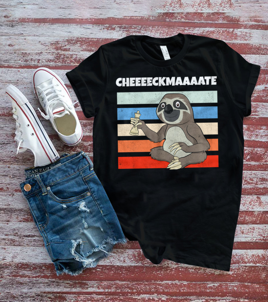 Cheeeckmaaaate Chess Sloth Holding Pawn T-Shirt