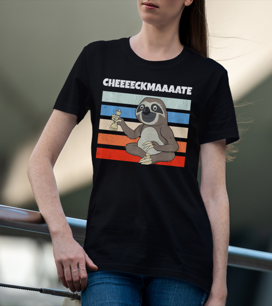 Cheeeckmaaaate Chess Sloth Holding Pawn T-Shirt