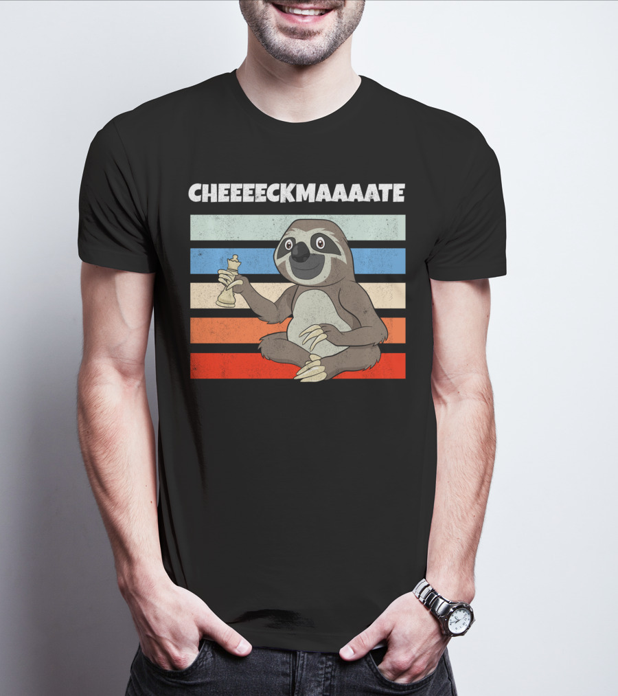 Cheeeckmaaaate Chess Sloth Holding Pawn T-Shirt