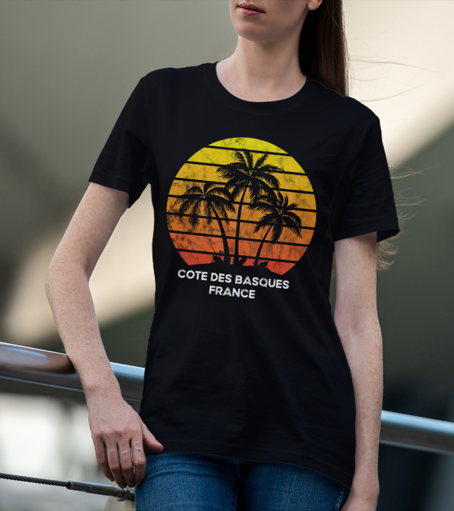 Cote Des Basques France Beach Vacation Palm Trees Sunset T-Shirt