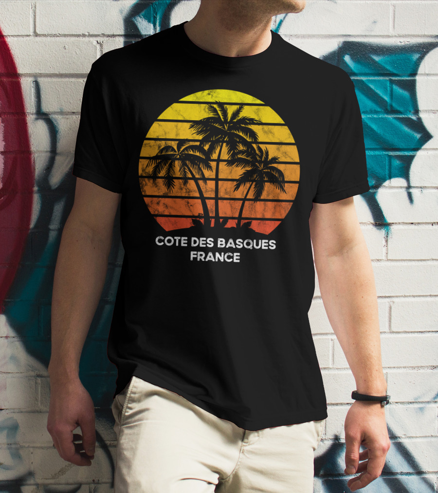 Cote Des Basques France Beach Vacation Palm Trees Sunset T-Shirt