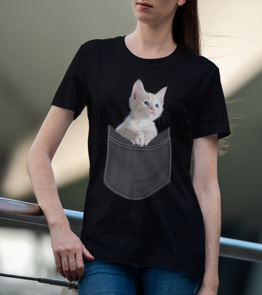 Cute White Kitty Peeking From Pocket Cats T-Shirt