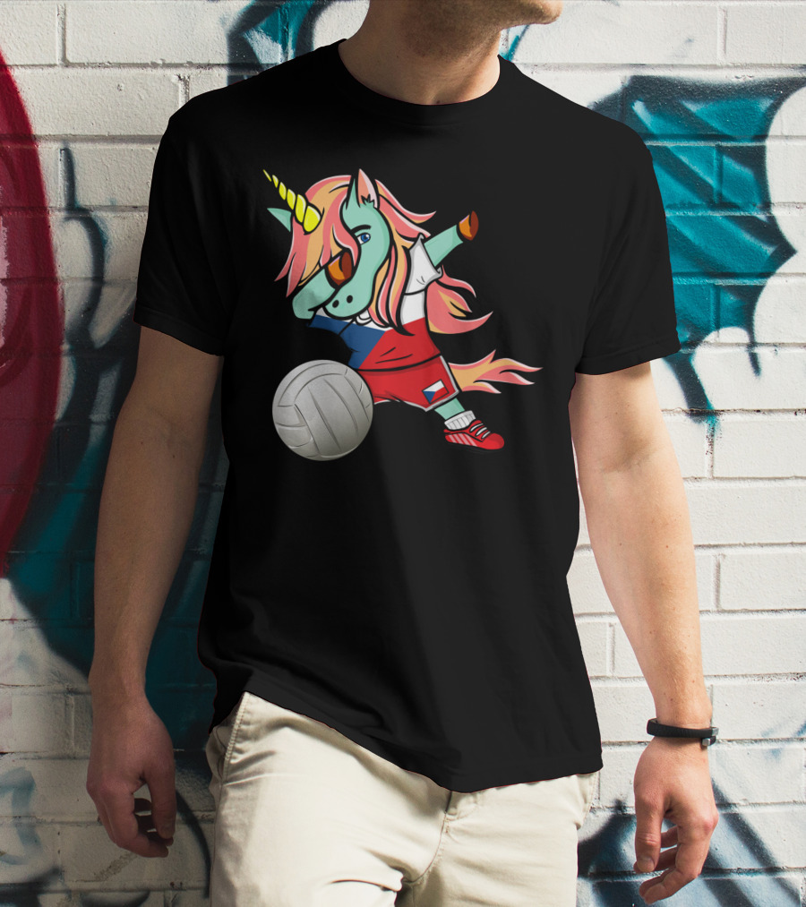 Dab Unicorn Czech Republic Volleyball Fans Czech Flag Jersey T-Shirt