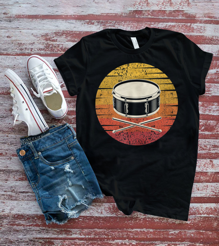Drum Drummer Drum Band Snare Vintage Sunset T-Shirt