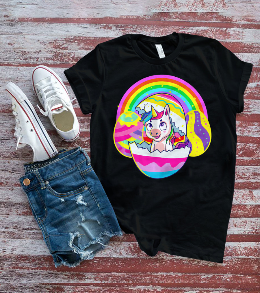 Easter Unicorn Rainbow Cute Eggs Birthday Girls T-Shirt