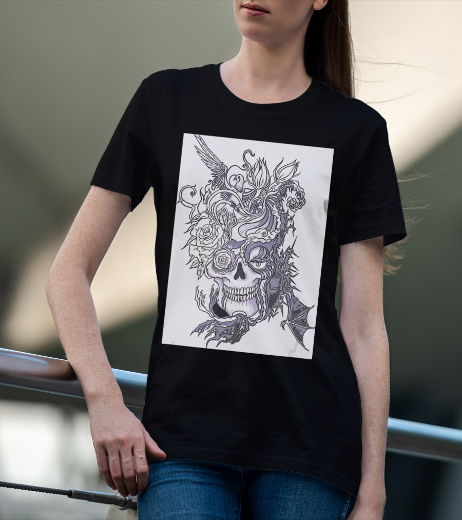 Evil Skull Bat Rose Wing T-Shirt
