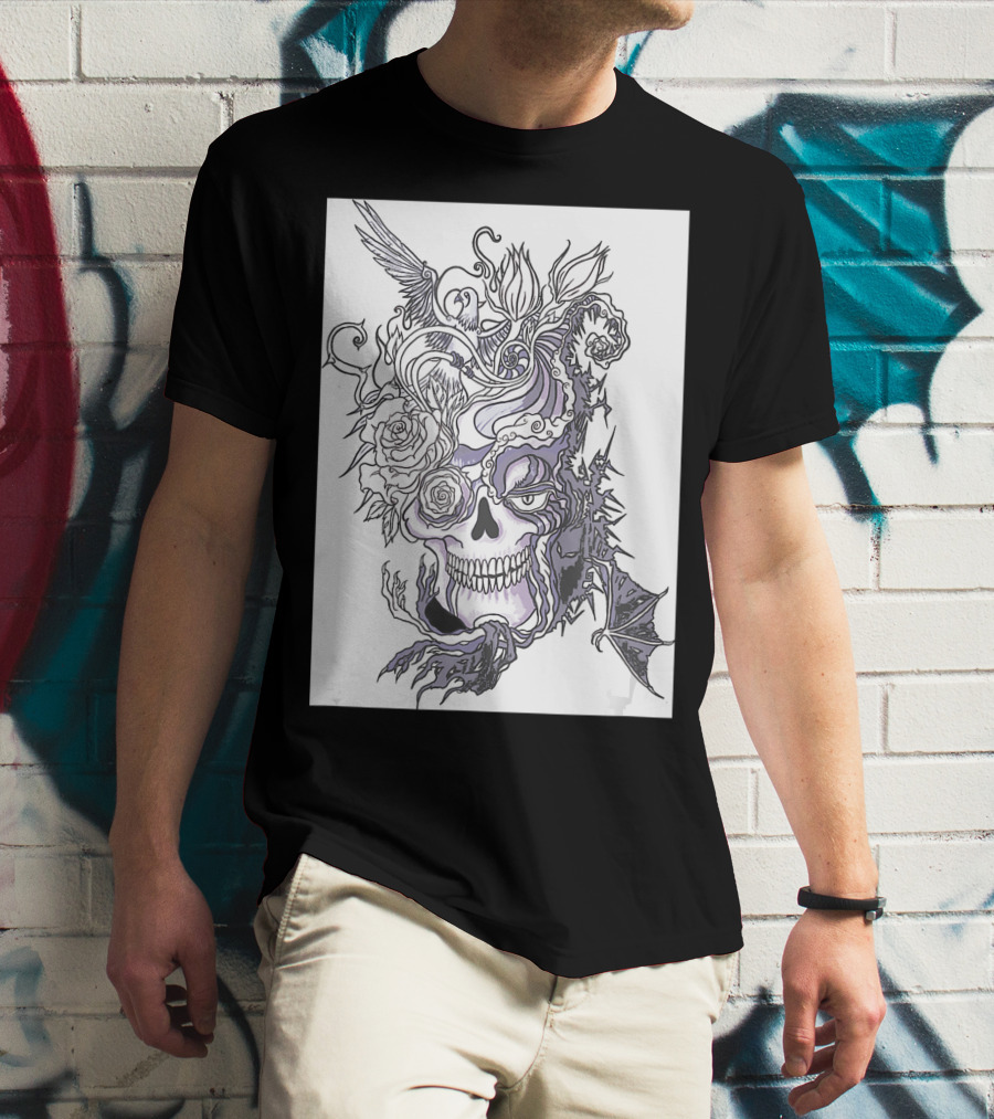 Evil Skull Bat Rose Wing T-Shirt