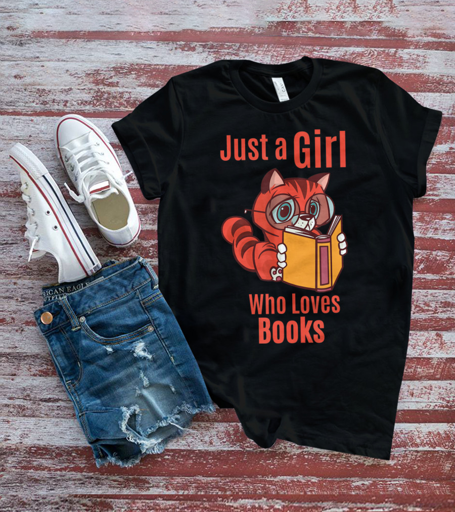 Just A Girl Who Loves Books Cute Cat Reading T-Shirt