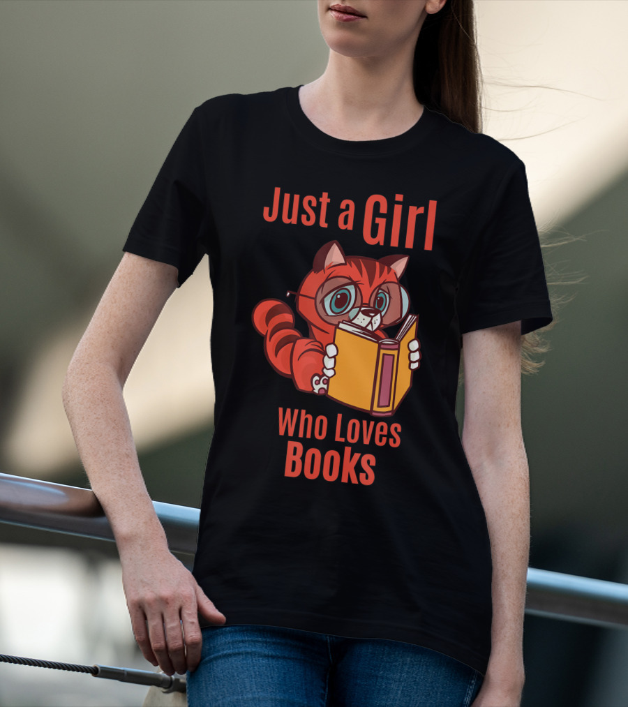 Just A Girl Who Loves Books Cute Cat Reading T-Shirt