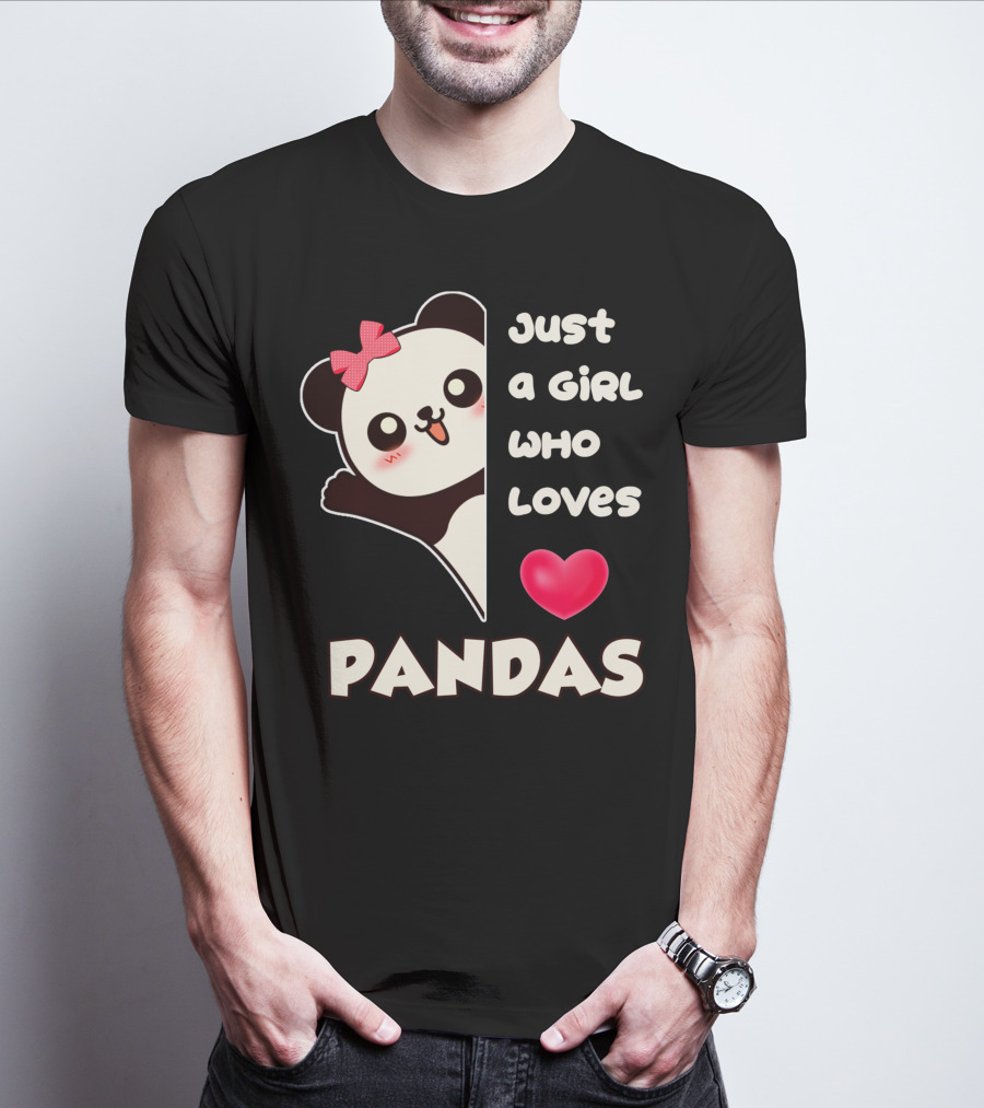 Just A Girl Who Loves Pandas Cute Kawaii Panda With Red Bow And Heart T-Shirt