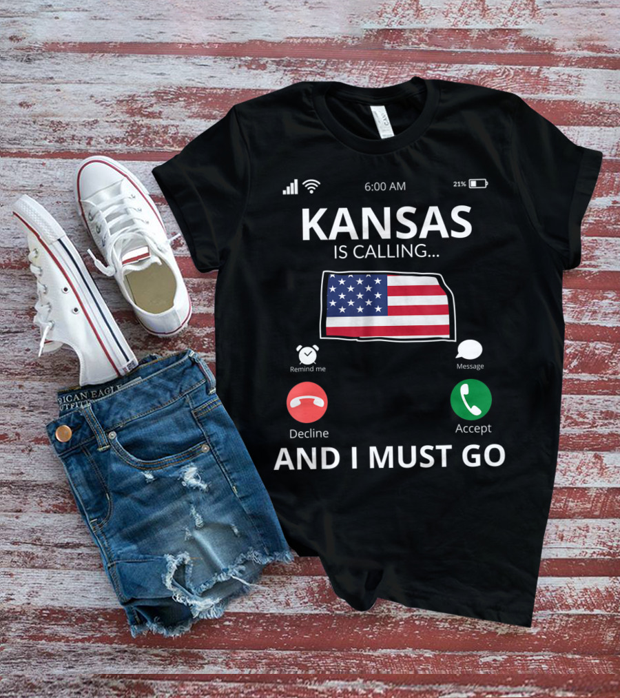 Kansas Is Calling And I Must Go Kansas Flag Mobile Screen T-Shirt
