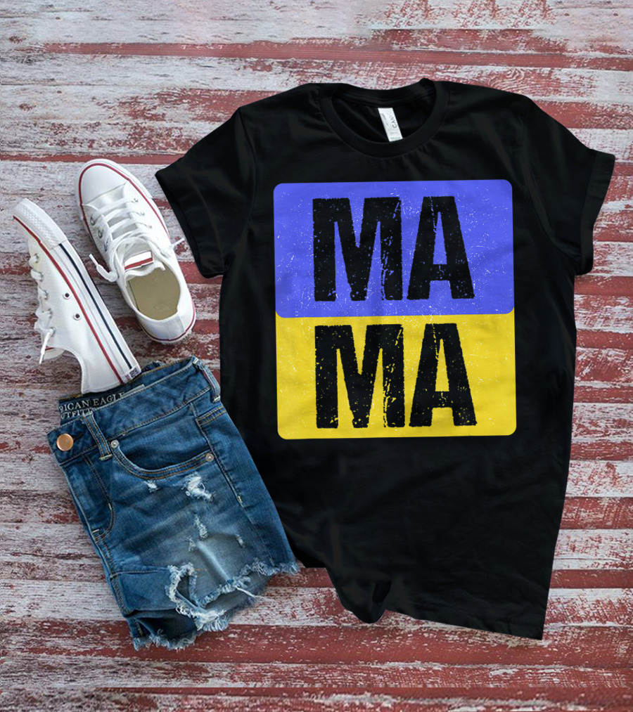 Mama Modern Boxed Square Mom Cute Family Mother Distressed Blue Yellow Blocks T-Shirt