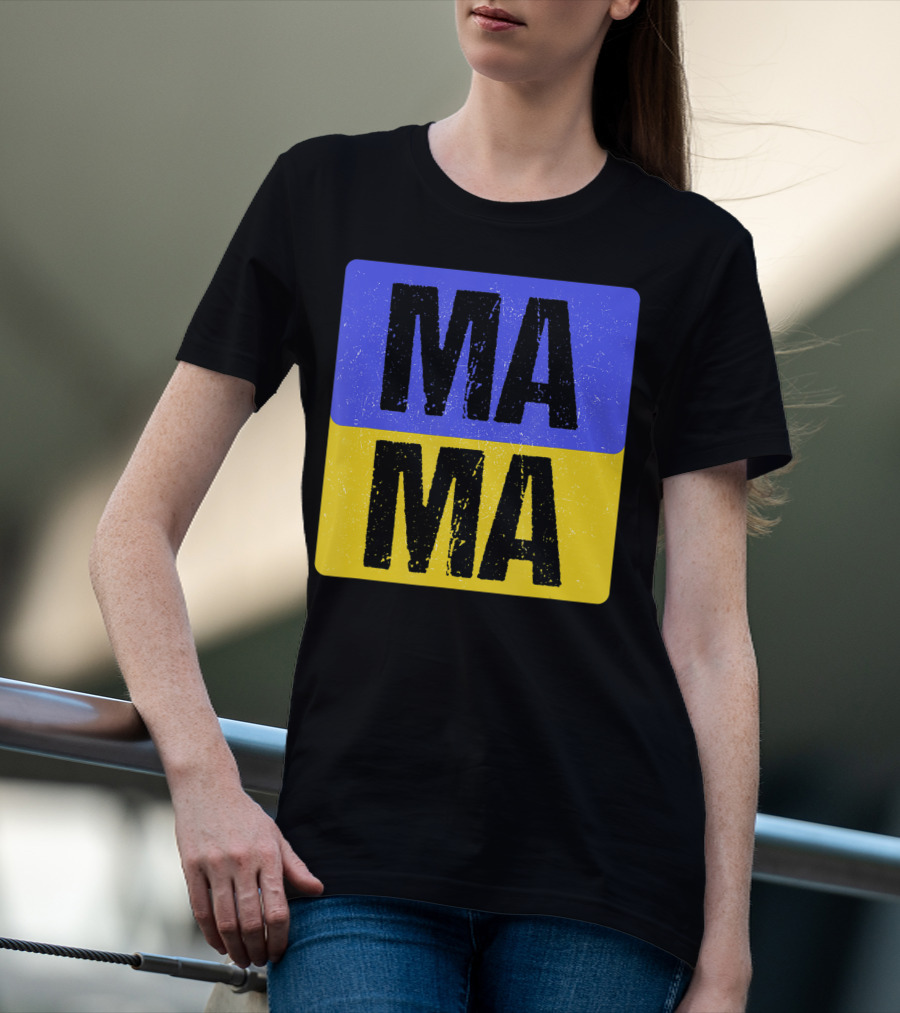 Mama Modern Boxed Square Mom Cute Family Mother Distressed Blue Yellow Blocks T-Shirt