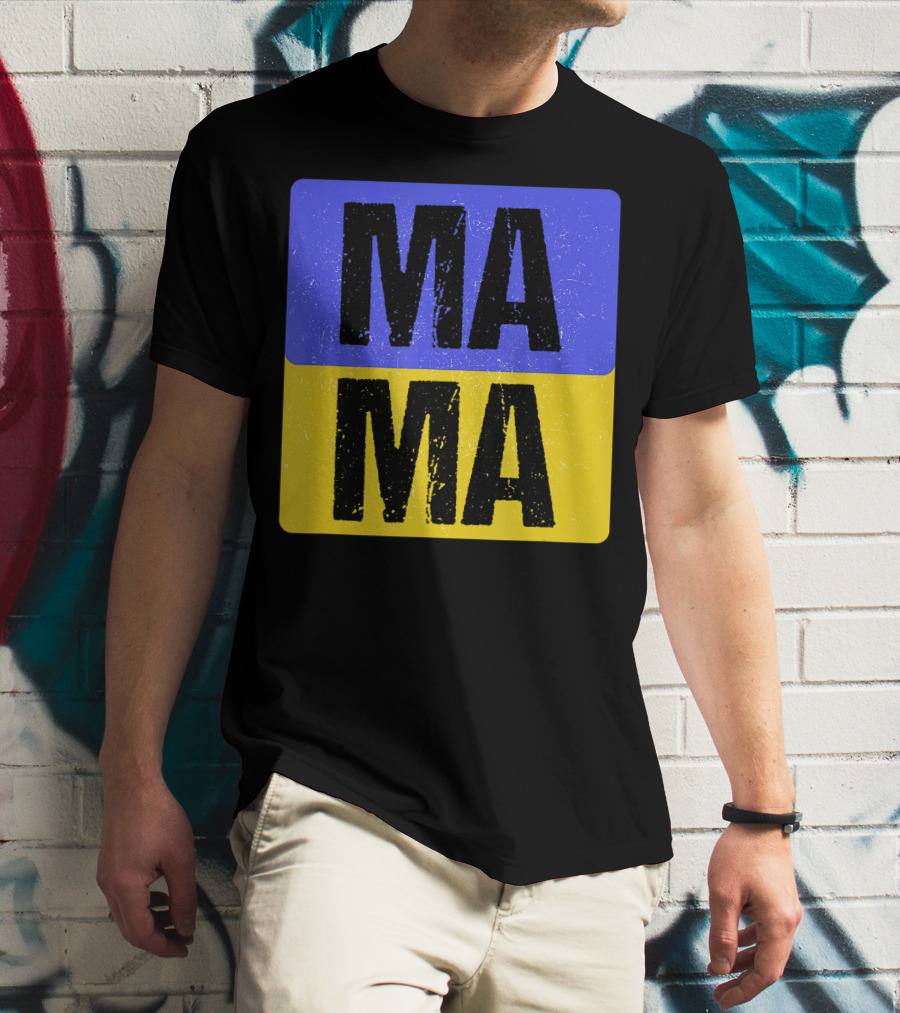 Mama Modern Boxed Square Mom Cute Family Mother Distressed Blue Yellow Blocks T-Shirt