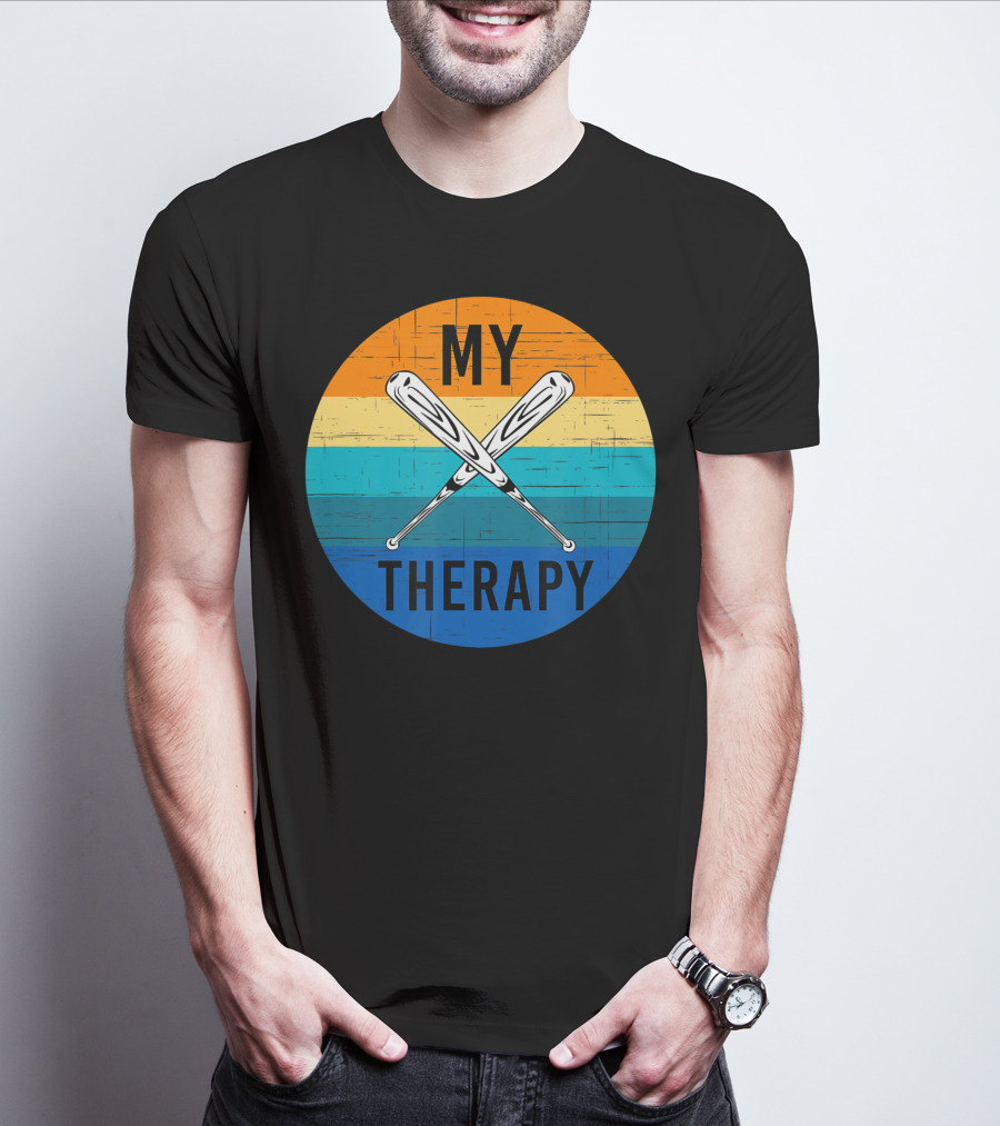 My Therapy Is Baseball American Baseball Fan Training Top Vintage Retro Crossed Bats T-Shirt