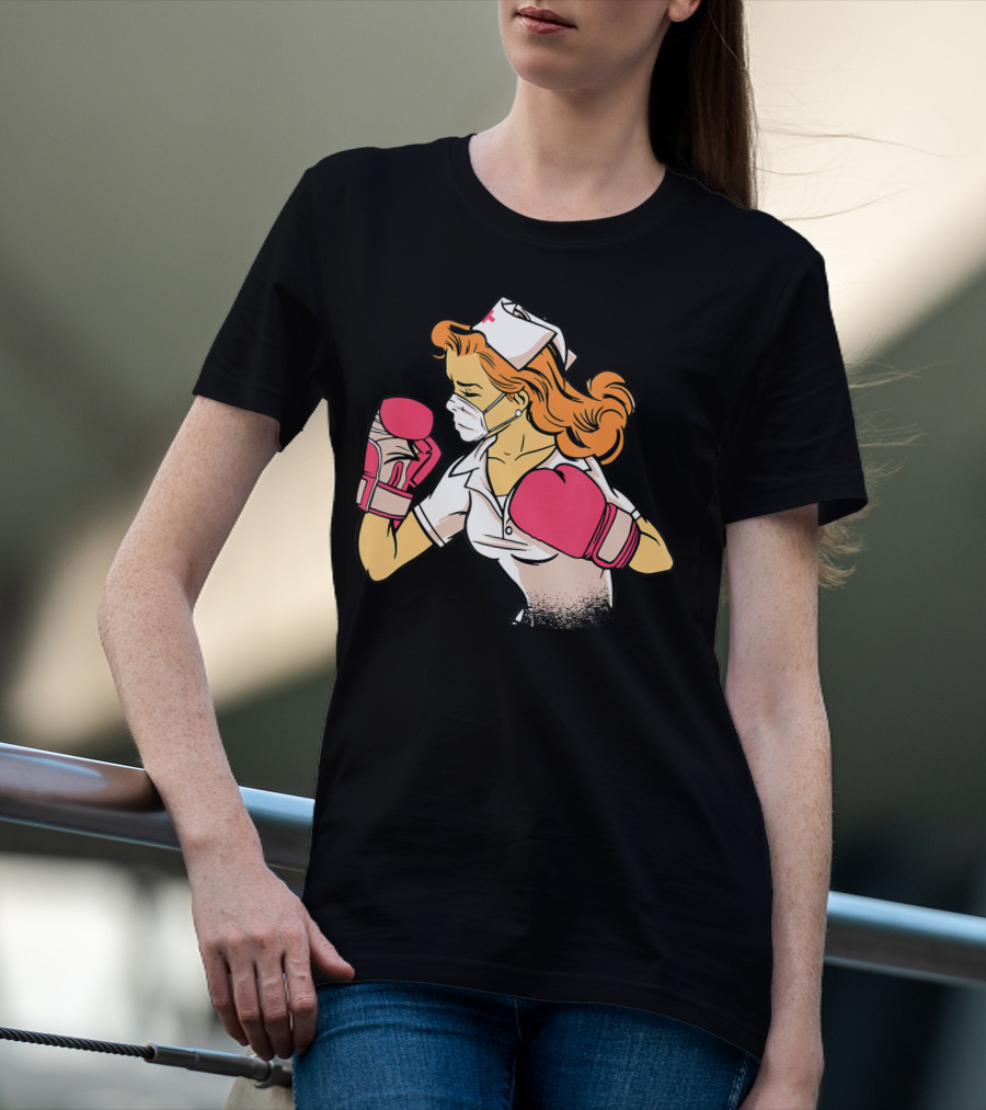 Nurse Boxer With Pink Gloves Fighting Spirit T-Shirt